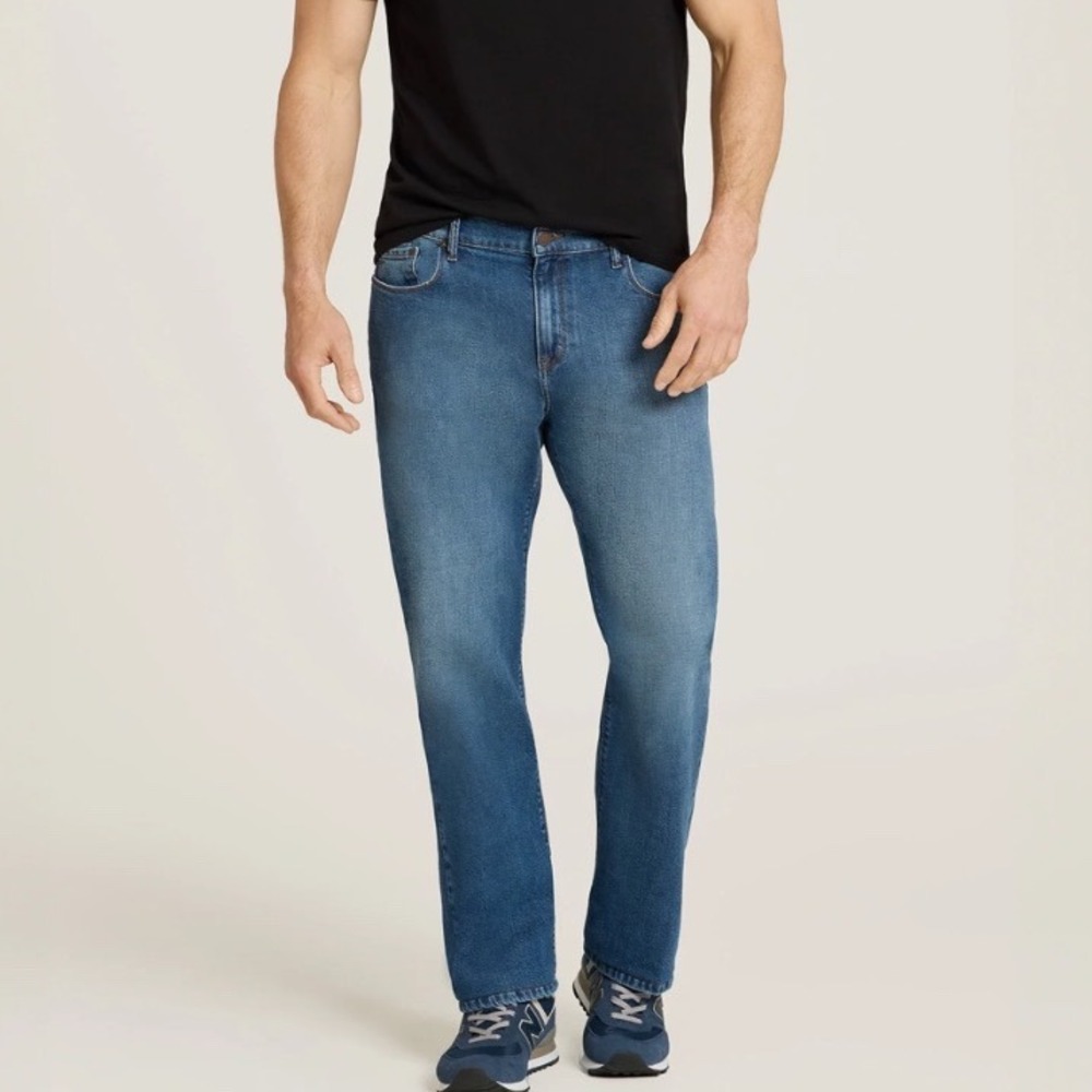 Mott & Bow Mens Straight Leg Jeans Medium Wash Blue Denim W36 L32 Stretch